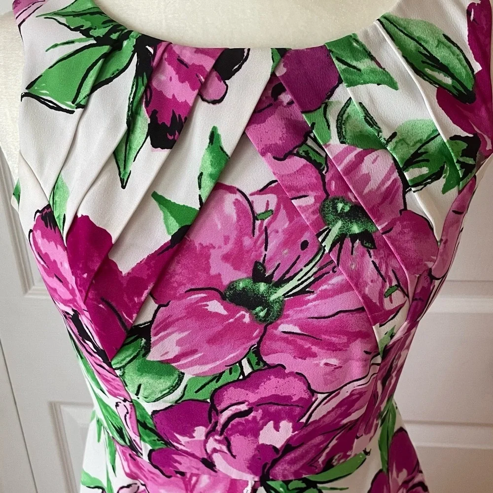 Alyx Dress Womens Fit Flare Stretch Belted Pleated Pink Floral Dress Size 4